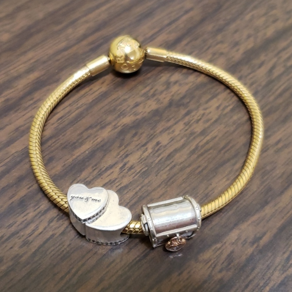 Like new Pandora Shine mesh bracelet with 2charms